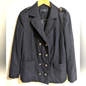 XXI Black Wool Blend Pea Coat Blazer Jacket Womens Sz L Office Career Minimalist